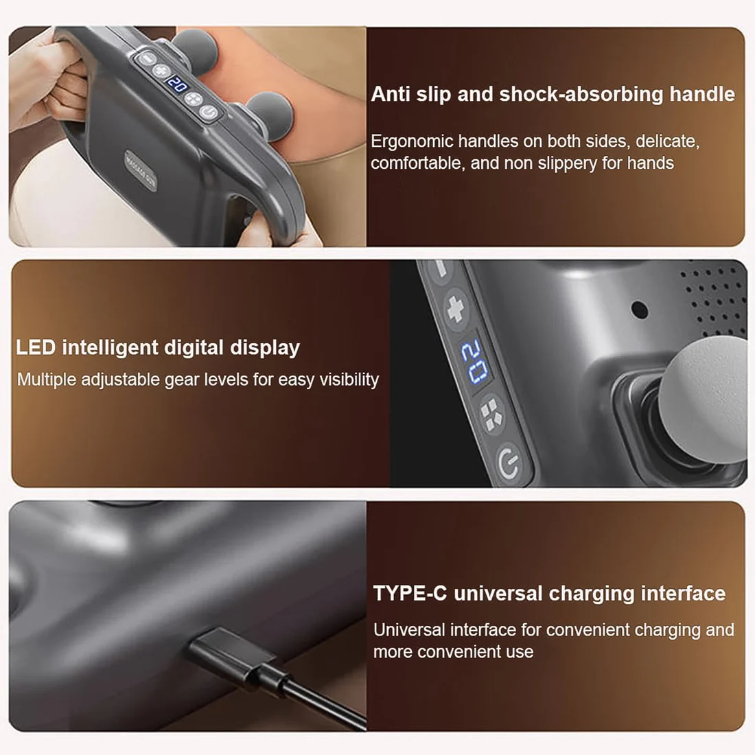 Handheld 4-Head Deep Tissue Massage Gun – Portable & Rechargeable