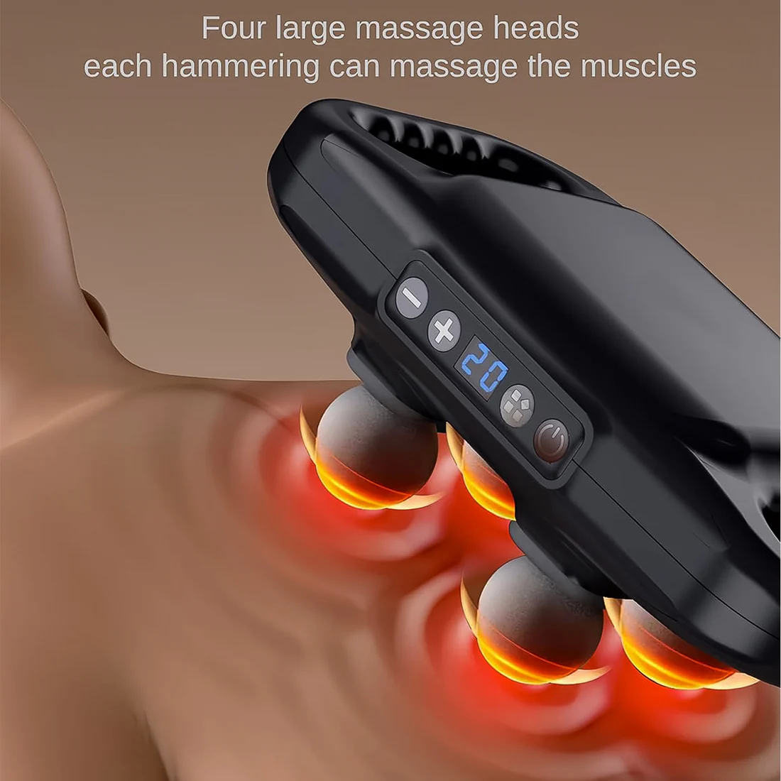 Handheld 4-Head Deep Tissue Massage Gun – Portable & Rechargeable